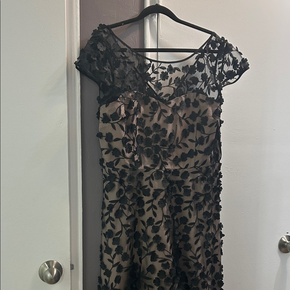 Karl Lagerfeld Black Floral Overlay Midi Dress